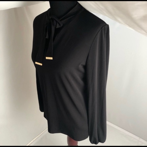 MICHAEL Michael Kors black v-neck bow stretch blouse M - Picture 4 of 7